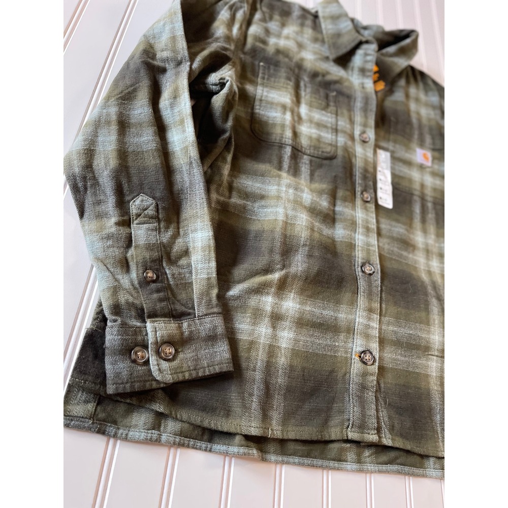 New Carhartt Rugged Flex Loose Fit Flannel Plaid Shirt Basil Green Womens M - Picture 3 of 7